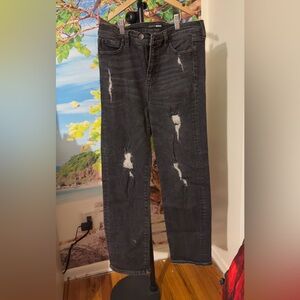 Fashion Nova Black Distressed Straight Leg Jeans